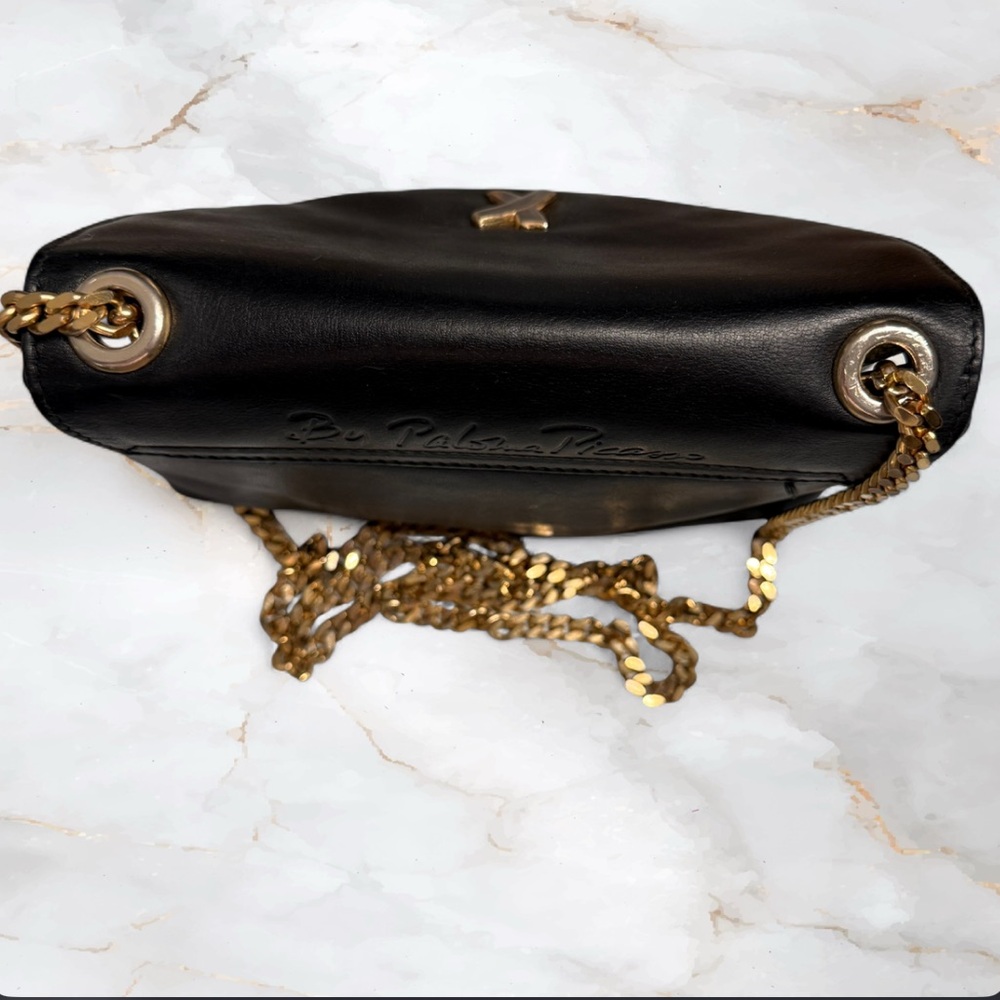 Vintage Paloma Picasso Black Leather Crossbody Bag Gold "X" Logo - Picture 3 of 11